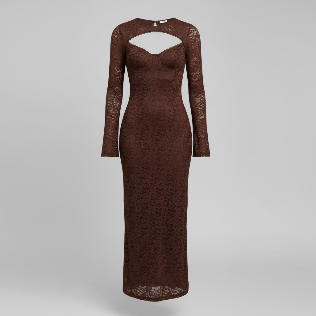 Brown lace maxi dress